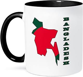 3dRose Flag of Bangladesh in the outline map and name of the country Bangladesh. 11oz Two-Tone Black Mug