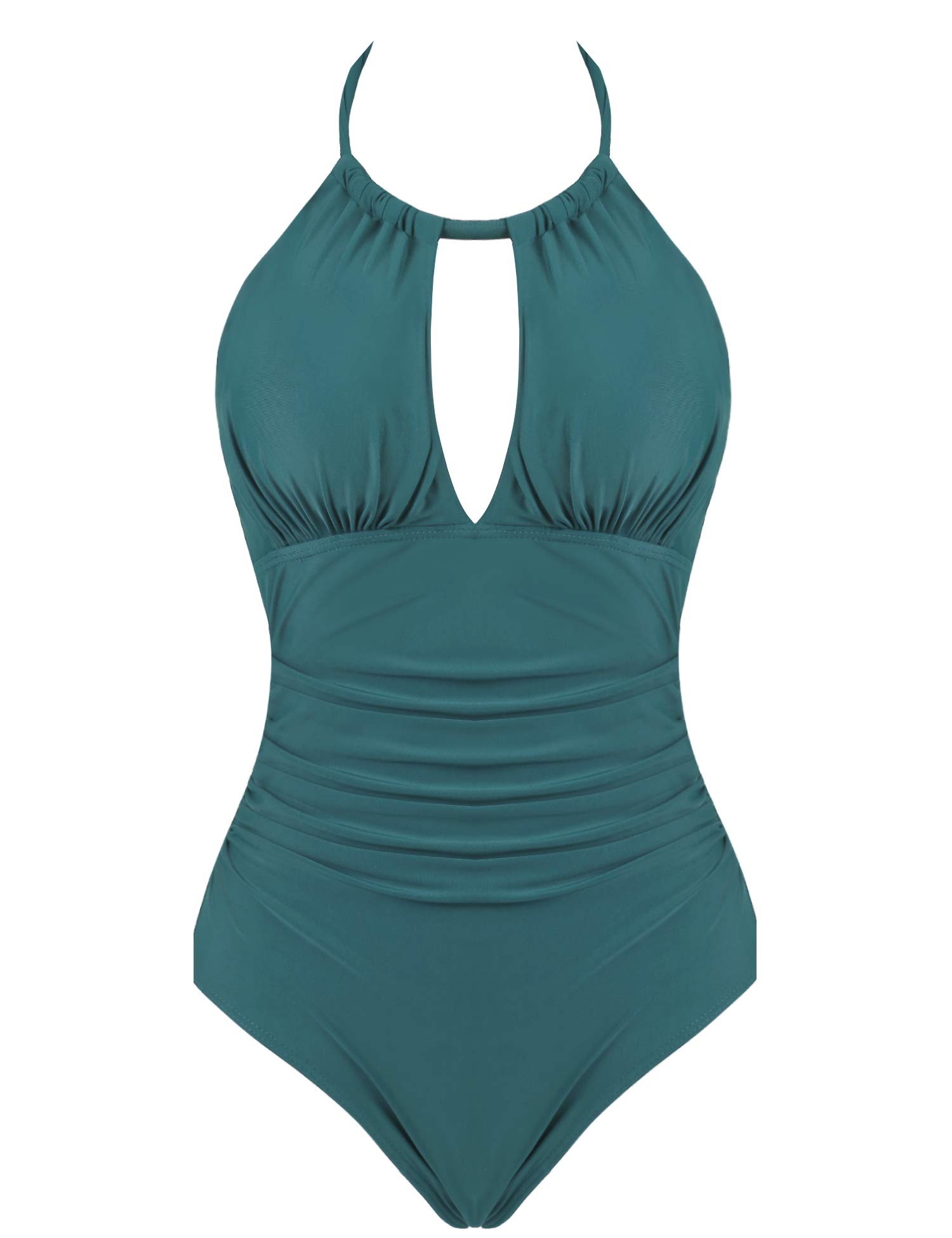 Womens Front Ruched One Piece Swimsuit Tummy Control Slimming Bathing Suit