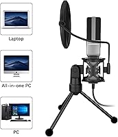 Vista 6 de VIMVIP Micrófono USB, micrófono para computadora, micrófono USB para PC, computadora de escritorio, portátil, micrófono de condensador para grabar