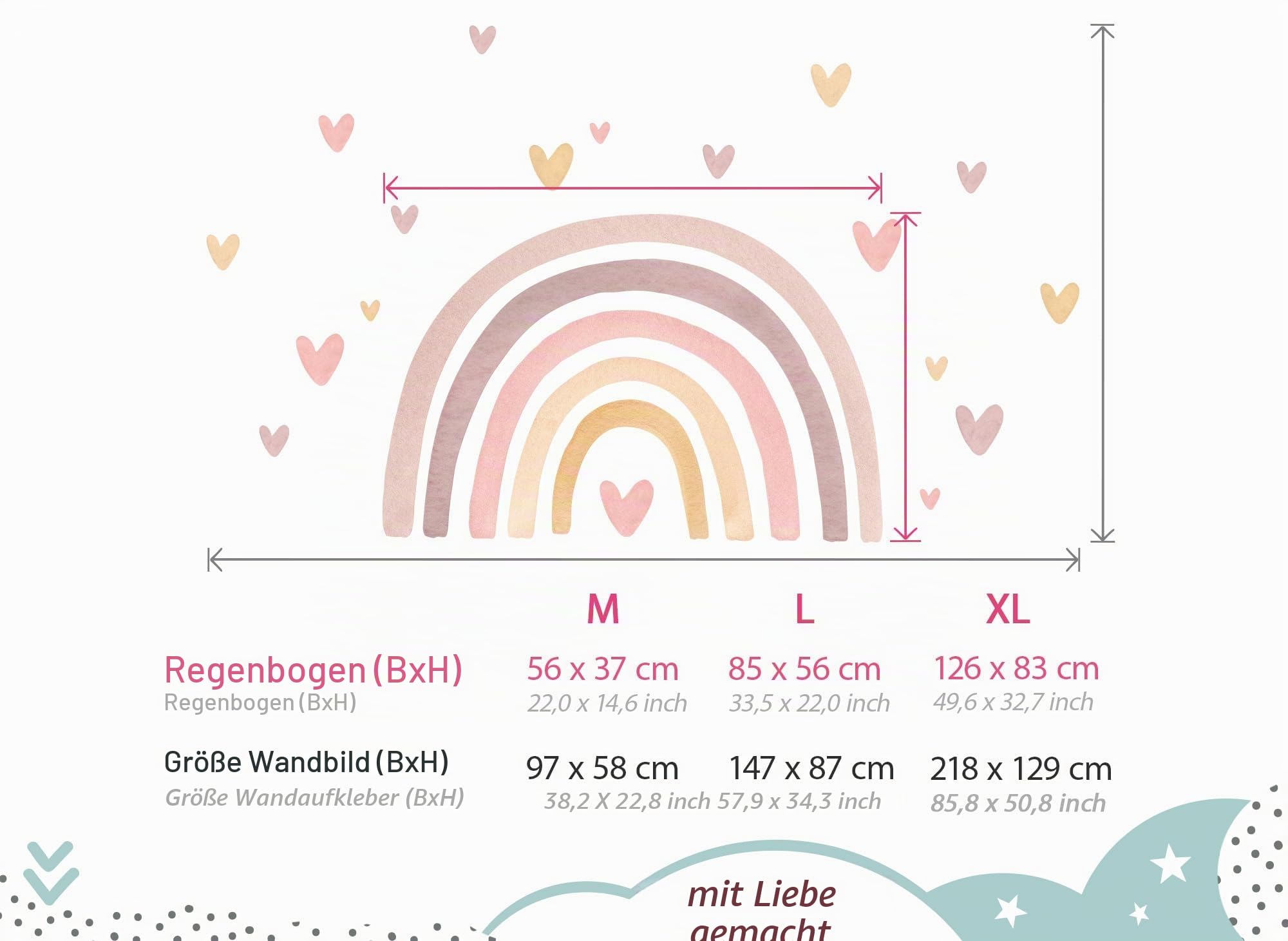 Little Deco Wandtattoo Regenbogen mit Herzen rosa gelb DL5091 XL