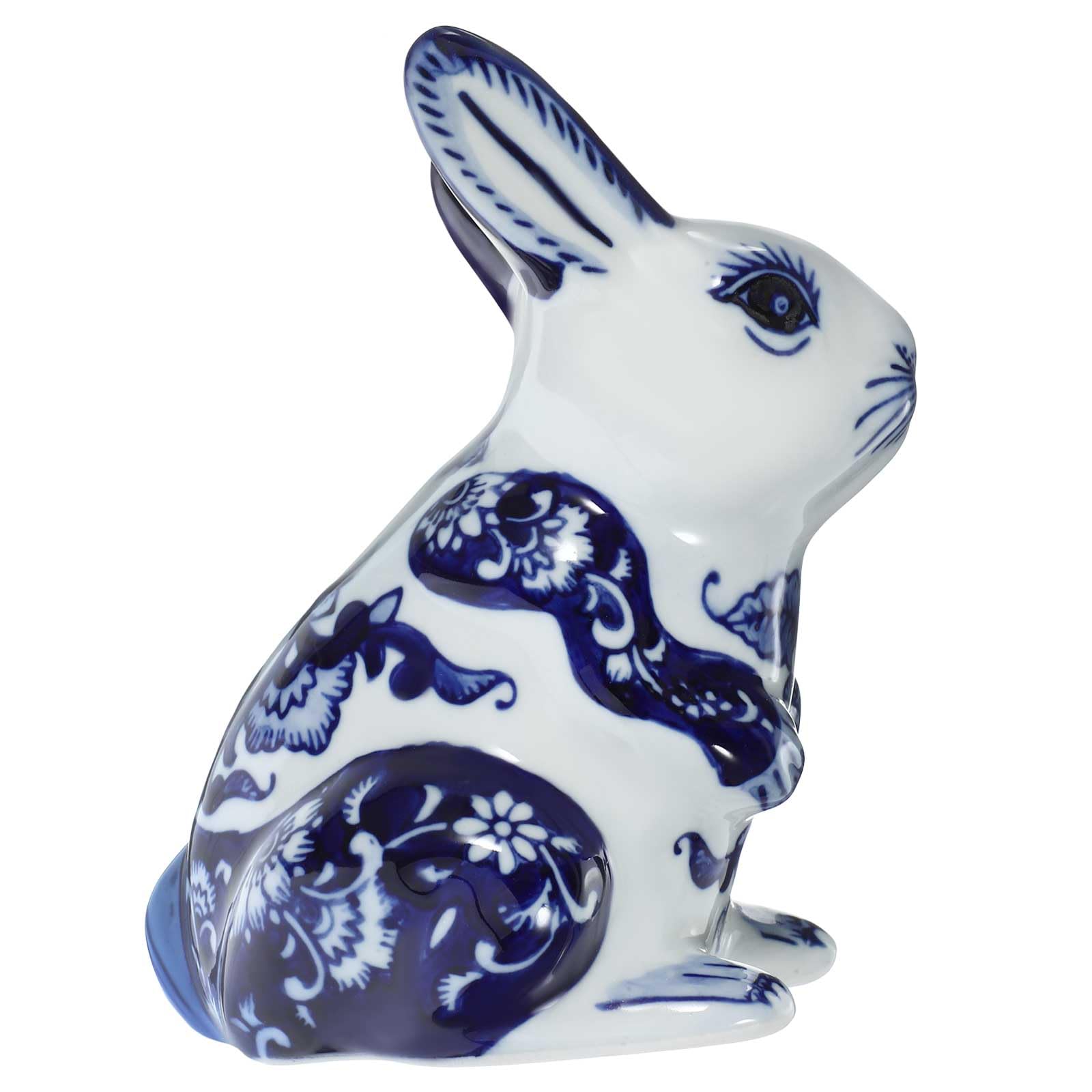 Statue lapin en céramique bleu clair : élégant artisanat d'art pour salon chic