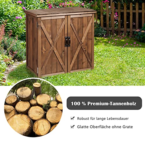 COSTWAY Holzschuppen 77 x 56 cm, Tannenholzschrank mit Doppeltüren, Geräteschuppen Gartenschrank für Außenbereich… – Bild 4