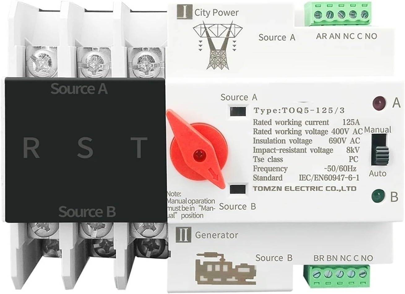 Din Rail 2P 3P 4P ATS Dual Power Automatic Transfer Switch Electrical Selector Switches Uninterrupted 63A 100A 1Pcs(110V 100A,3P)