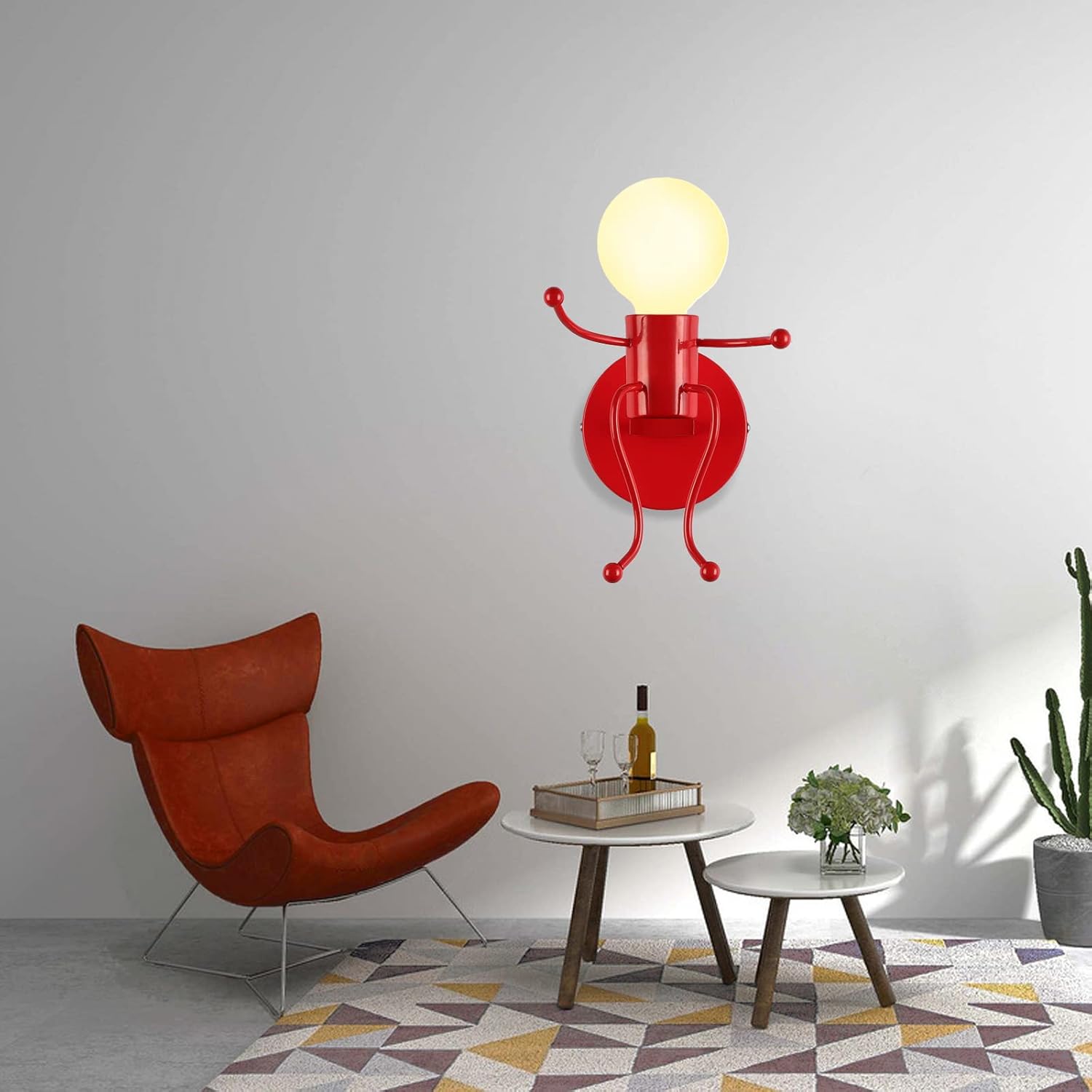 Mini Wall Light Fixture Baking Paint Creative Little People Wall Lamps Bedroom Decoration Metal Bedside Lamp Modern Children Cartoon Doll Wall Sconces Gift LED Lighting Indoor E26 Base (Red)