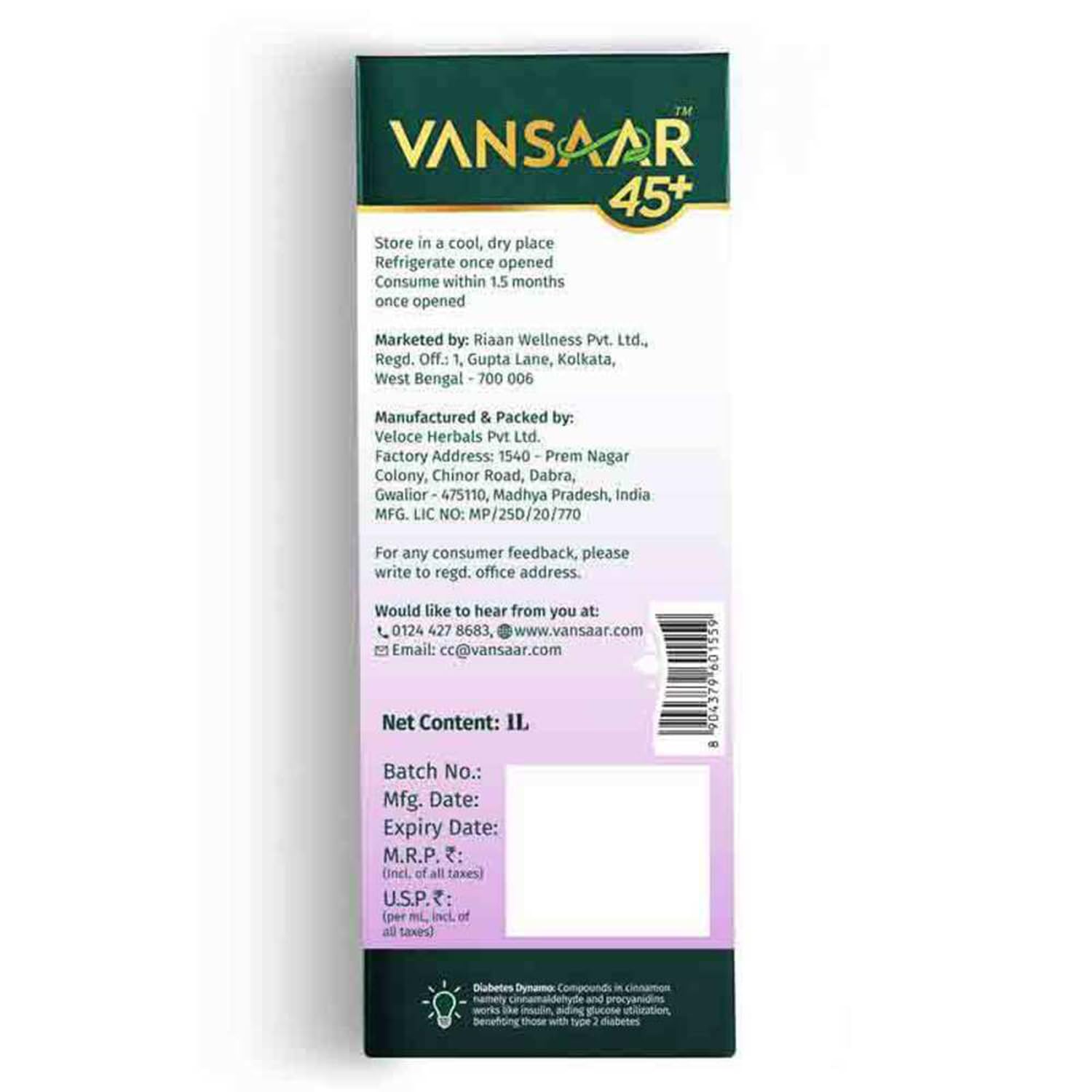 Vansaar 45+ Diab Balance Juice,1L (Pack of 2) | Karela, Jamun, Neem, Paneer Doda, Cinnamon &9 more Clinically Proven herbs for Diabetic Care & Sugar Control | Specially created with Jamun seeds to manage Blood Sugar
