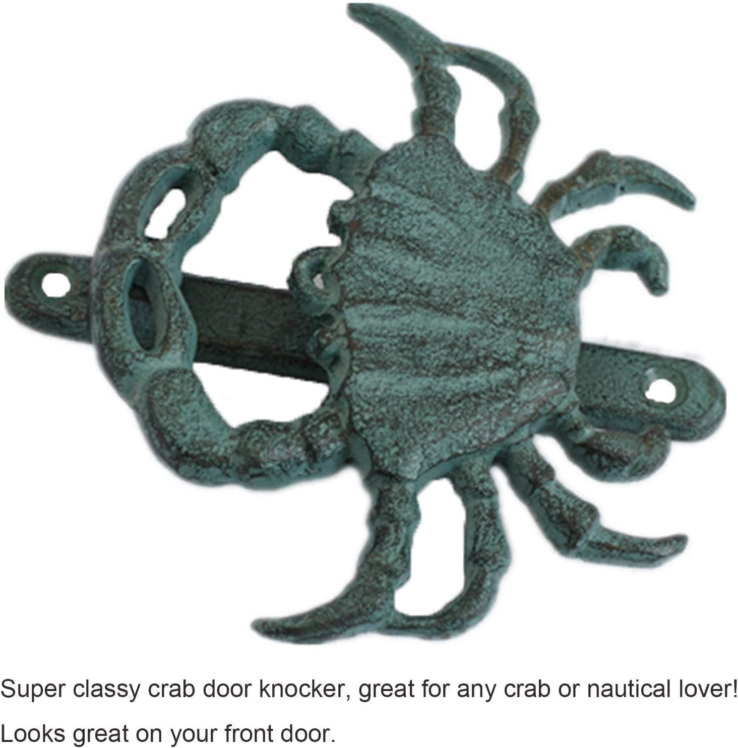 Door Knocker, Door Knocker Cast Iron Crab Door Knocker, Green Crabs Gate Knockers, Vintage Coastal Crab Shaped Handle, Classy Vacation Home Front Door Pull Ring