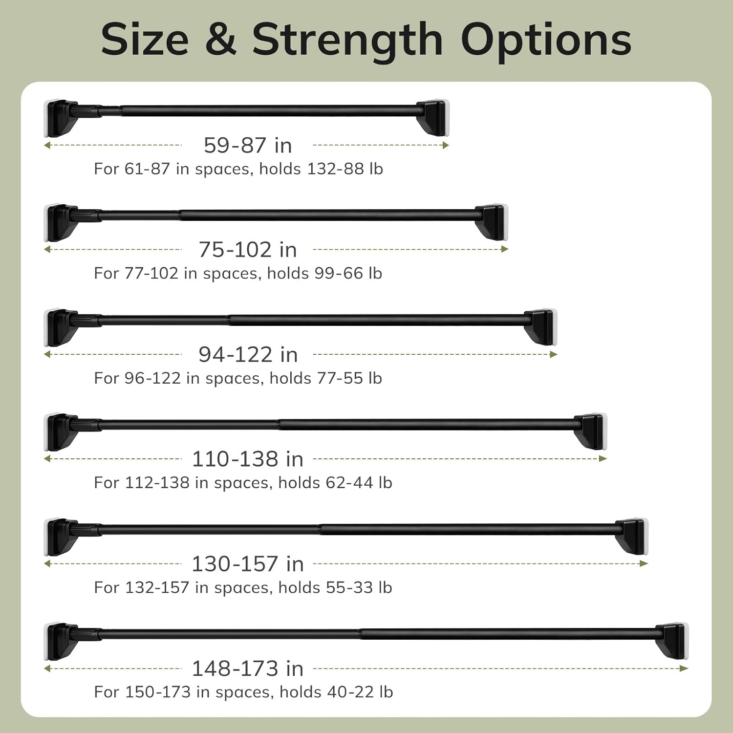 Umimile Extra Long Tension Curtain Rod 148-173 Inch, 40 LB Heavy Duty No Drill with Super Grip Caps, Adjustable Outdoor Curtain Rod for Patio, Window, Bathroom, Never Rust 1.26'' Diameter, Black