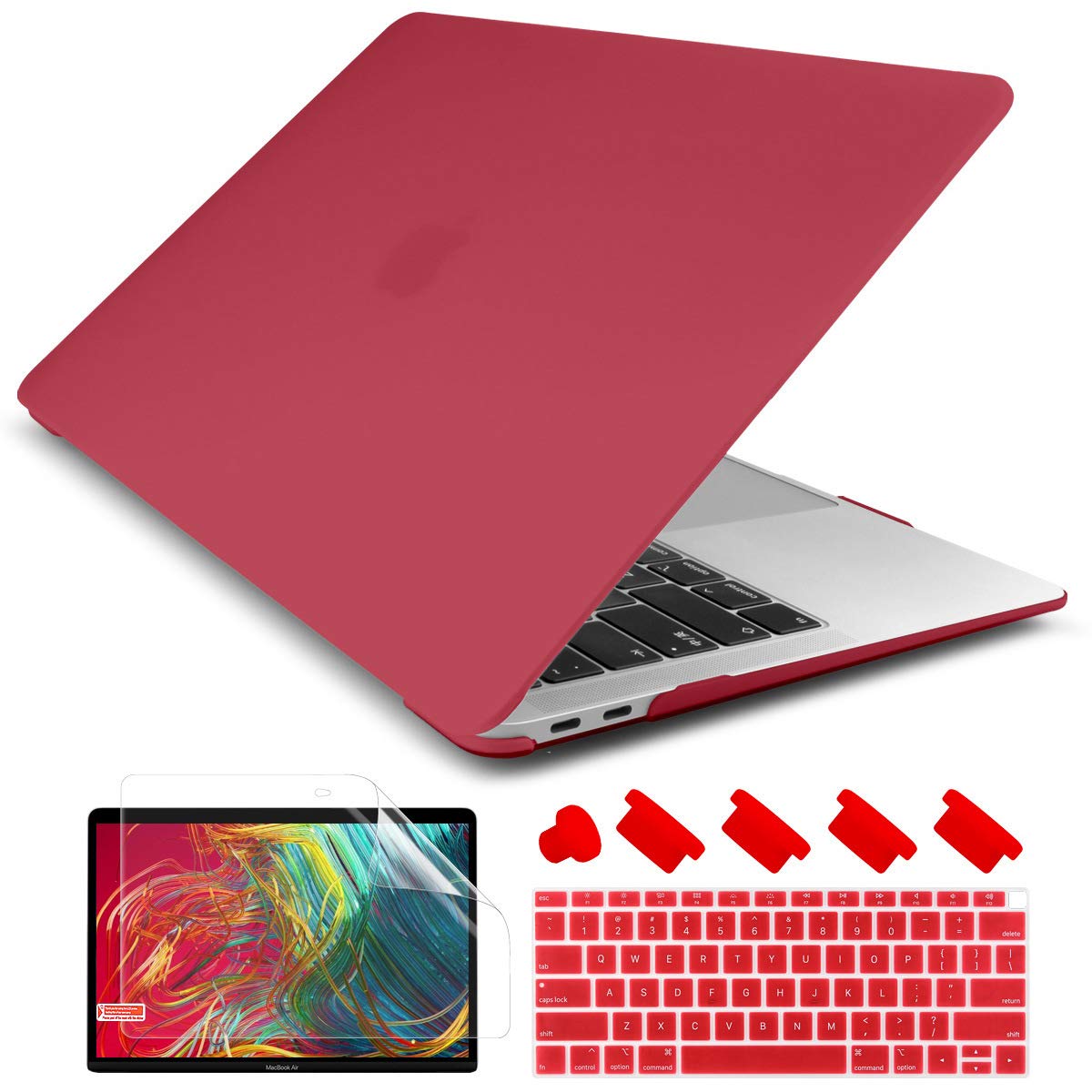 DONGKE Compatible with MacBook Air 13 inch Case 2021 2020 2019 2018 Release Model: M1 A2337 A2179 A1932, Matte Hard Case Cover for MacBook Air 13 inch with Retina Display Touch ID - Wine Red