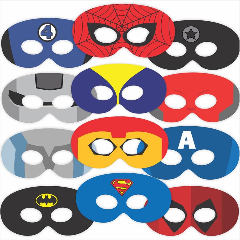 WOBBOX Superhero Mask for Kids, Superman Eye Mask for Kids Birthday Party, 12 Pack, Yellow, Cartoon, Unisex, One Size, Ages 3+