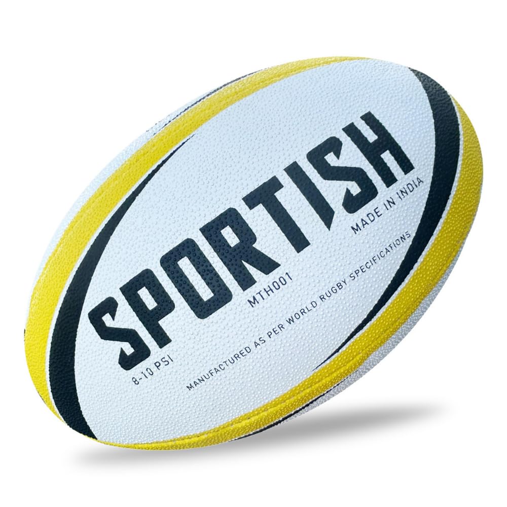 Durable Synthetic Rubber Rugby Ball, Size-5 for Match and Training, 3D Design, Durable Hand Stitched Design, Professional Quality for Club and Practice Games, Ideal Sports Gift for All Ages