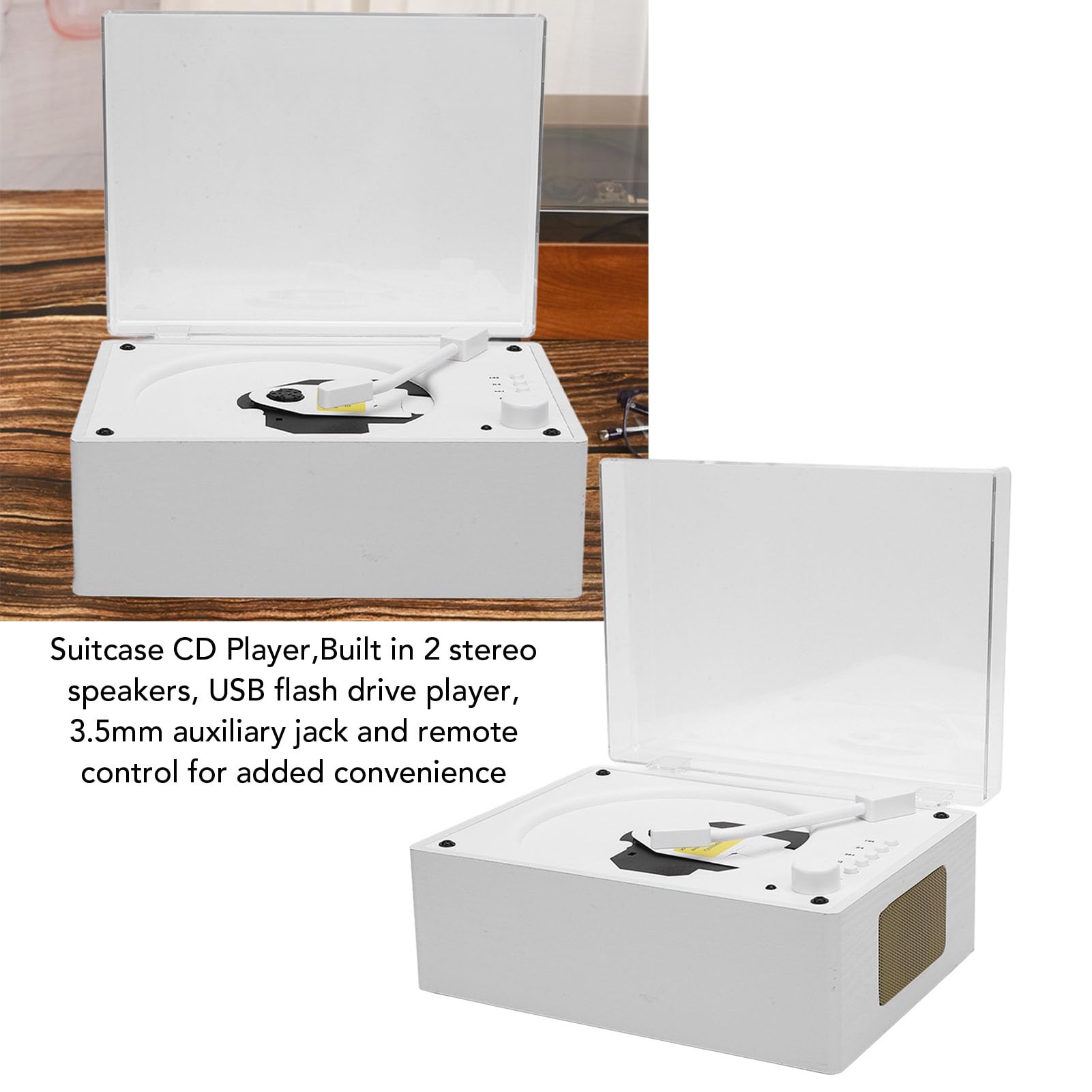 Przenośny Odtwarzacz BT CD Retro Wielofunkcyjny Odtwarzacz CD z Zdalnym Sterowaniem BT 5.0 USB Odtwarzanie Napędu Flash Wbudowane w baterię 3600 MAh do Podróży w Biurze (Kolor białego drewna)