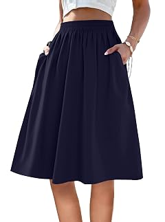 SOFIAS CHOICE Skirts for Women Midi Length A Line Swing Flowy Skirt with Pockets
