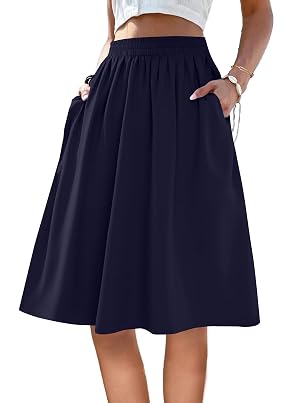 SOFIAS CHOICE Skirts for Women Midi Length A Line Swing Flowy Skirt with Pockets