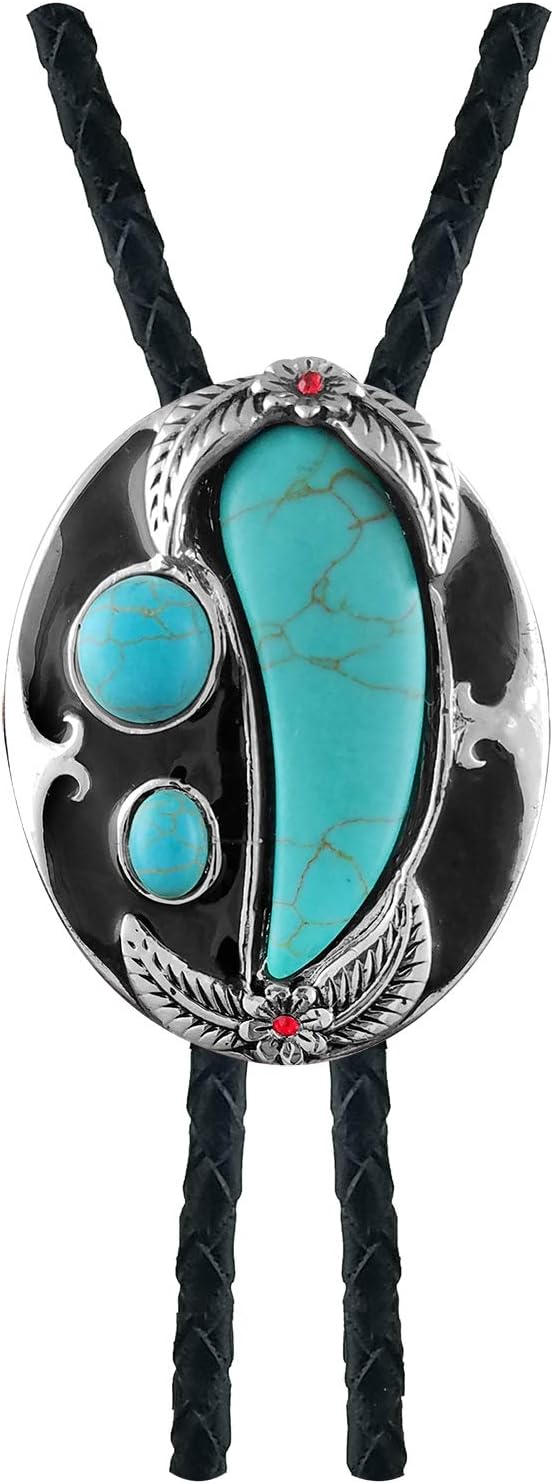 Native American Indian Ivory Shape Turquoise Stone Bolo Tie Vintage Necktie Bowtie for Men Women