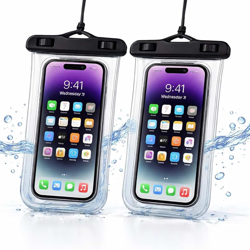 Kit 2 Capas Impermeáveis Celular IPX8 Universal Até 6.5 Polegadas Prova D’Água Bolsa Estanque Com Alça Proteção Praia Piscina Viagem Trilhas Compatível iPhone Android Toque Tela Cores Sortidas Premium