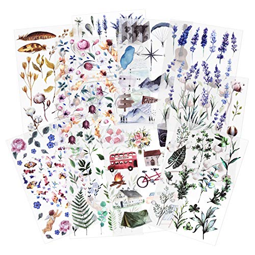 10 hojas Pegatina Frotar en transferencia Scrapbook Stickers Pegatinas de flores Etiqueta de la planta de decoración para Diary Album Journals Artes y manualidades de bricolaje (Eden)