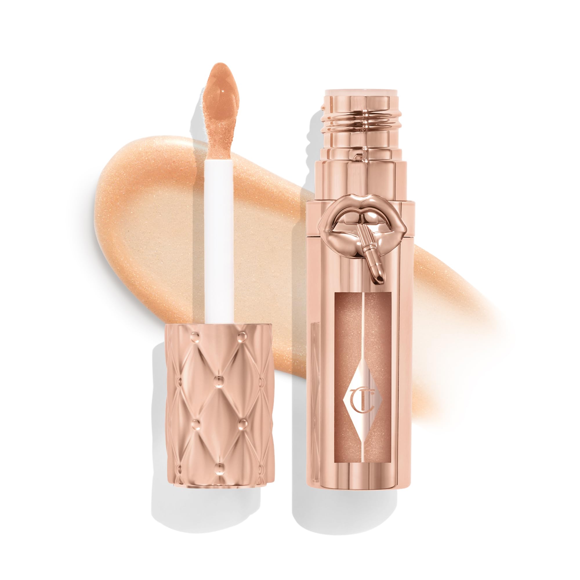 Charlotte Tilbury Big Lip Plumpgasm Lip Gloss - Gift Set Essential - Hydrating Plumper with Hyaluronic Acid & Heat + Ice Technology - Perfect for Pairing with Makeup Favorites Nudegasm Diamonds - sheer, champagne nude