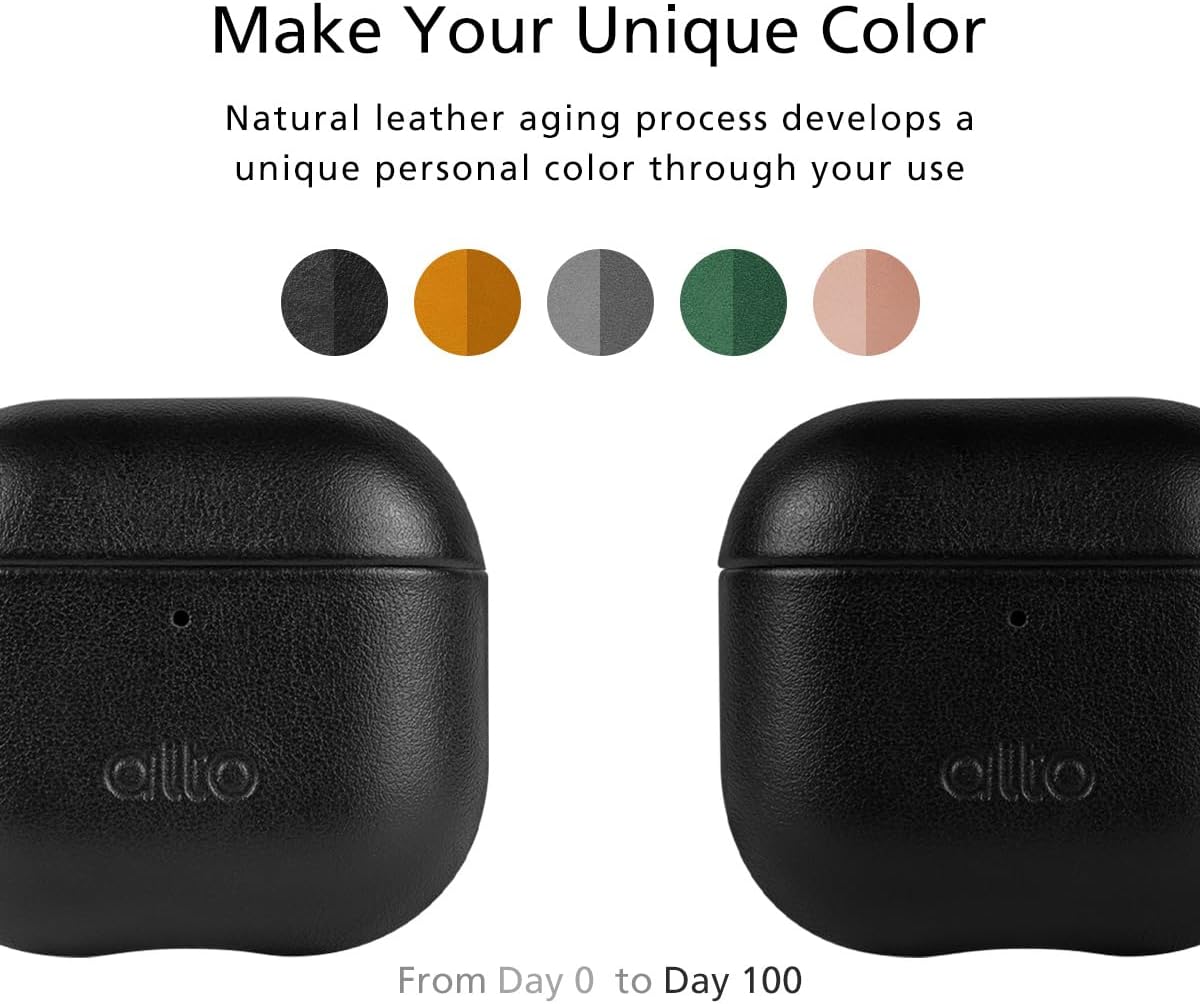 Alto Case for AirPods 4 with Keychain, Italian Leather Case Cover Compatible AirPods 4nd Generation Women Men Protective Hard Shell Supports Wireless Charging Front LED Visible (Raven Black)