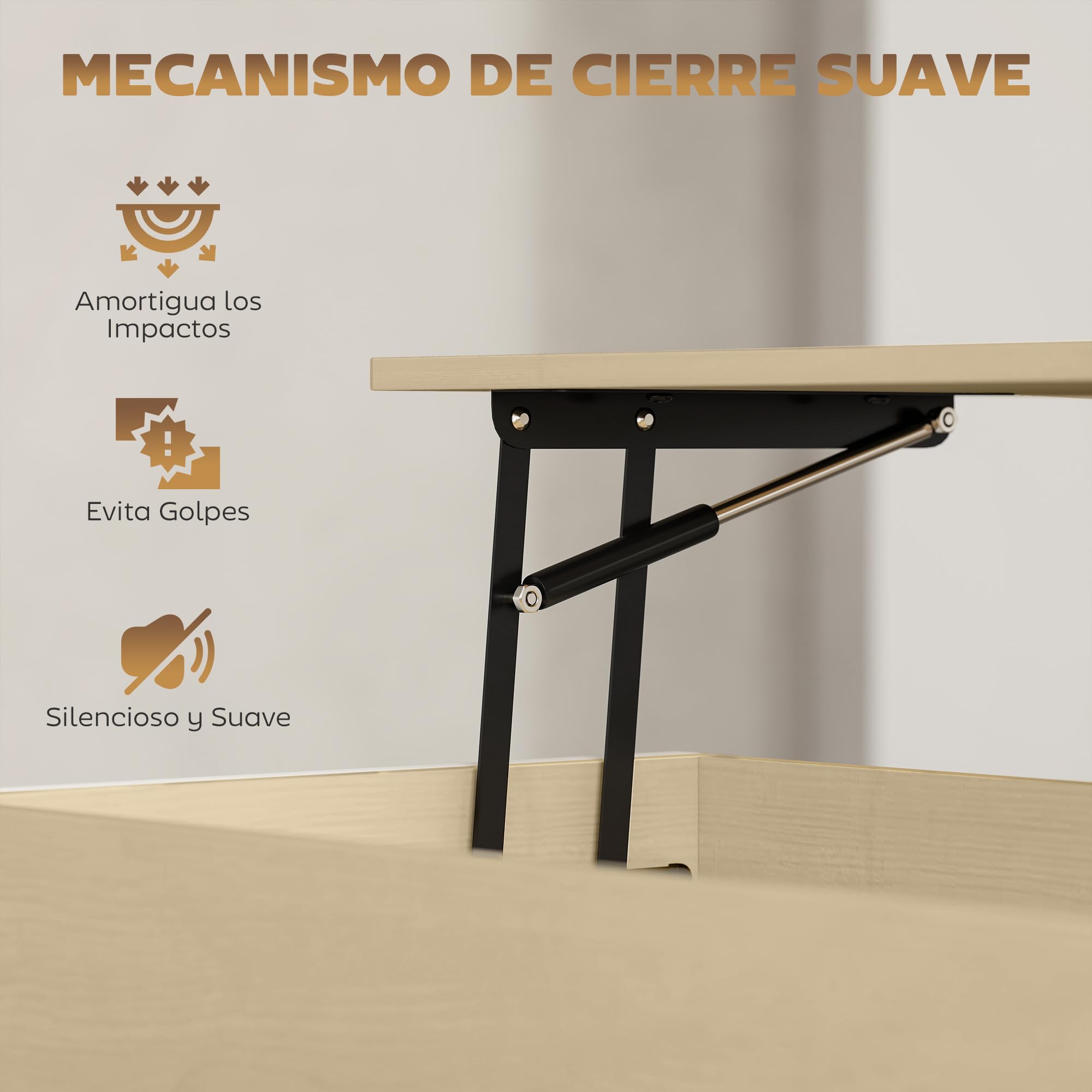 HOMCOM Mesa de Centro Elevable Cierre Suave 95x40x59 cm Natural y Blanco | Mesa de Café, Espacio Oculto de Almacenaje, Estante Abierto
