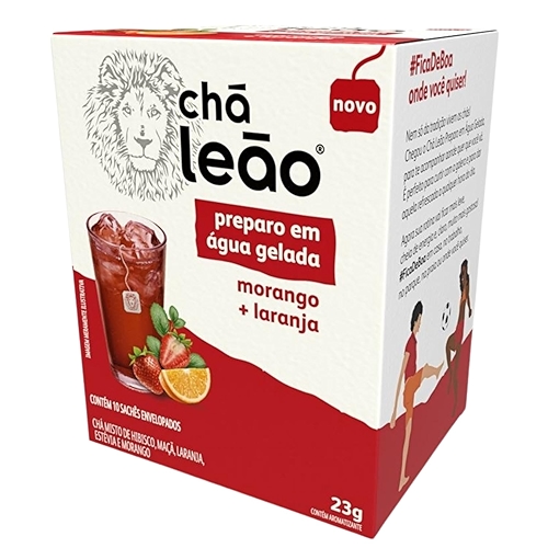 Leão Chá Morango e Laranja - 10 Sachês - Preparo em Água Gelada