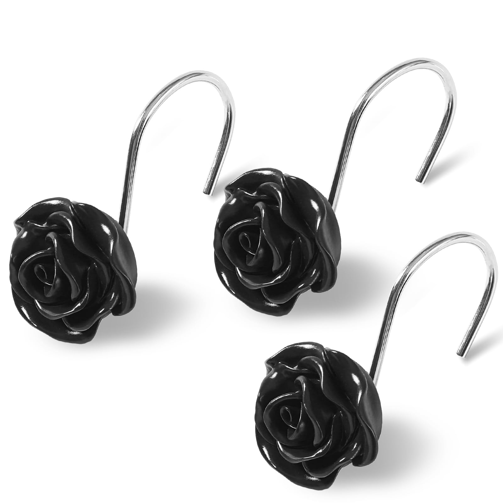 Blue Rose Shower Hooks - Elegant Bathroom Decor -12 Blue Rose Shower Hooks - Elegant Bathroom Decor -12