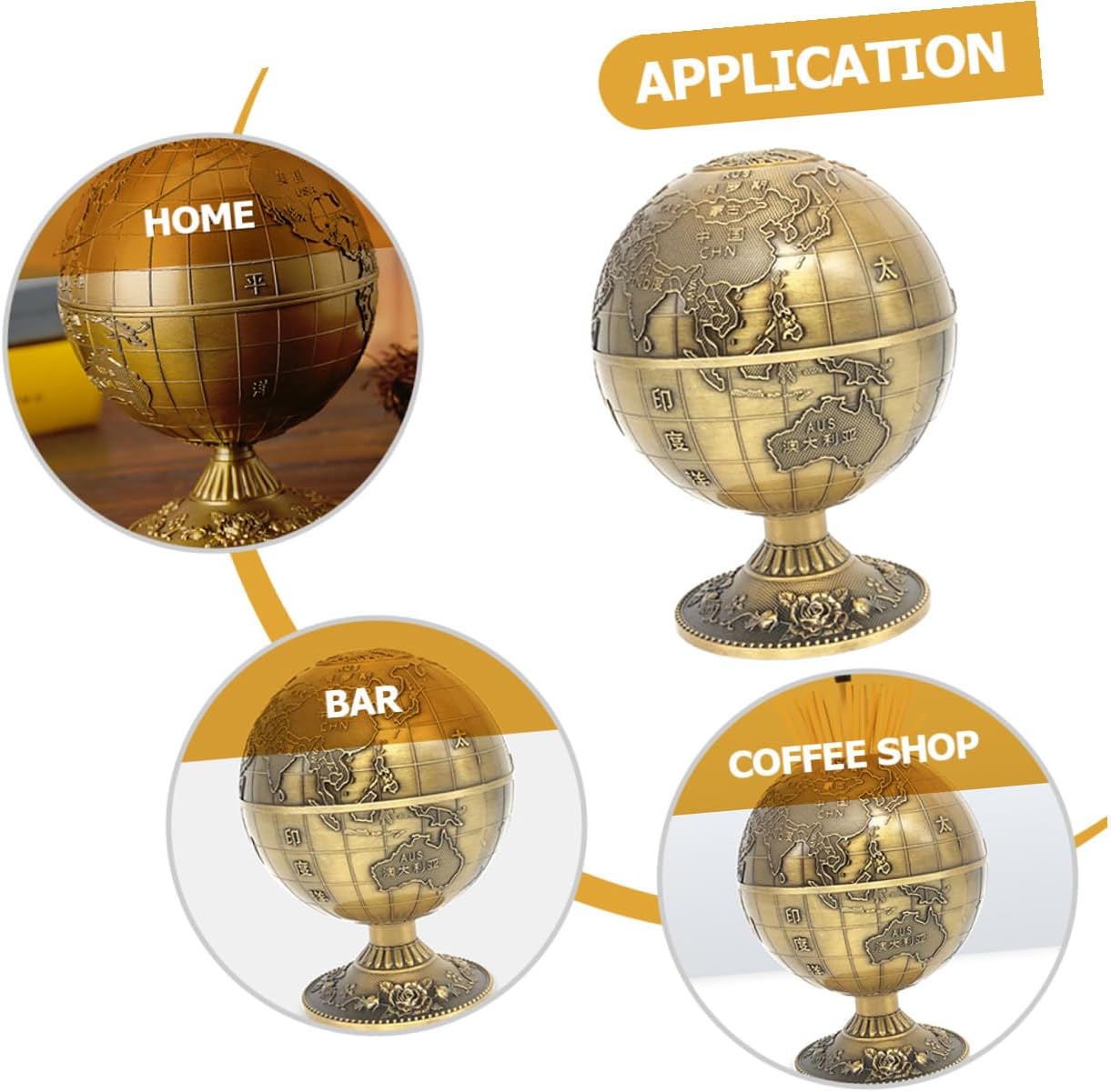 Press-type Toothpick Holder with Lid Retro Bronze 360° Rotating Sphere Toothpick Dispenser for Household and Restaurant Table Use