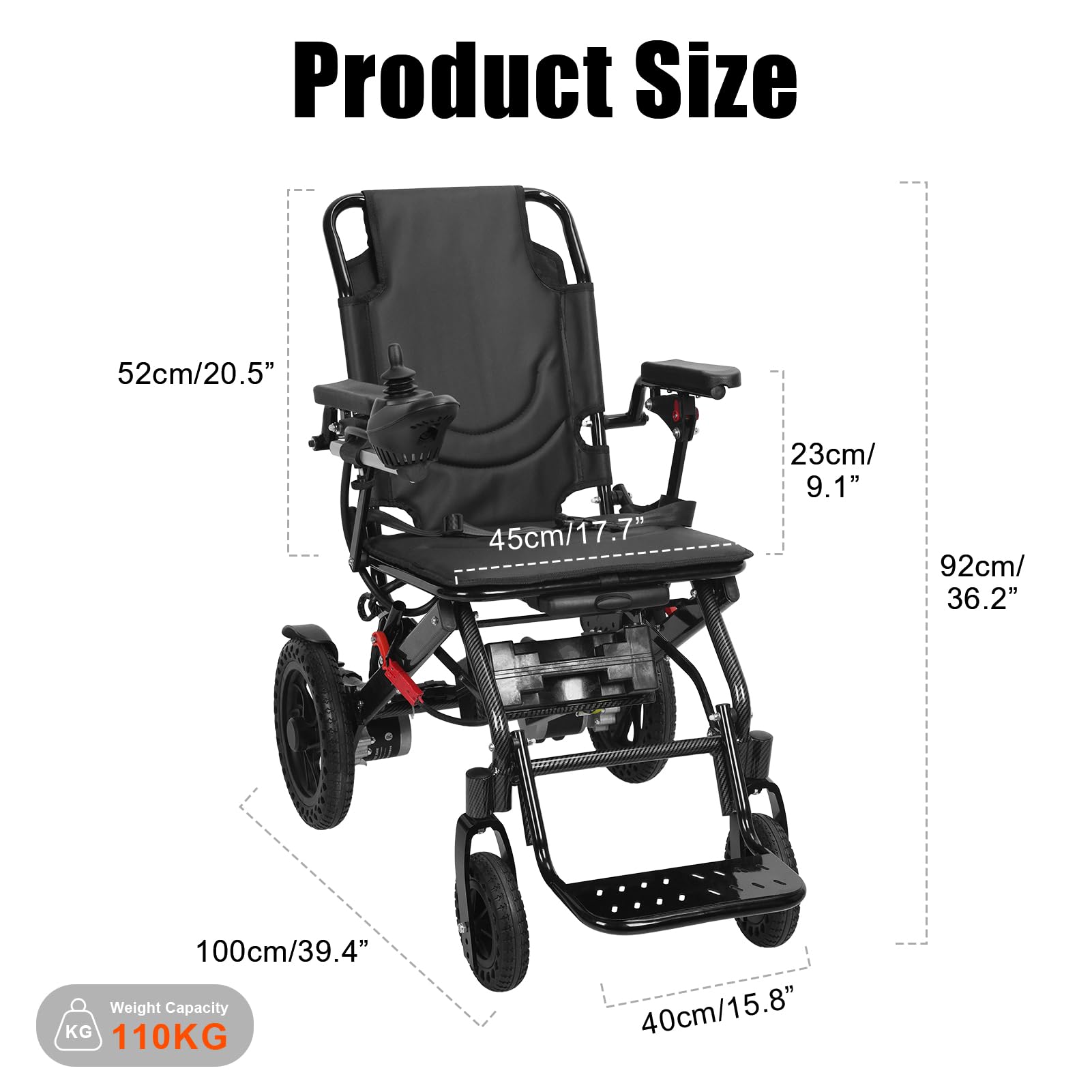 Silla de ruedas eléctrica plegable ligera para adultos, motor de 500 W, rango de 12 millas, scooter de movilidad portátil con diseño antiinclinación para adultos, ancianos, personas mayores