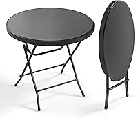 VINGLI 32" Round Folding Banquet Table - Portable Plastic Table for Kitchen, Outdoor Parties, Weddings - 600 lbs Capacity, Black