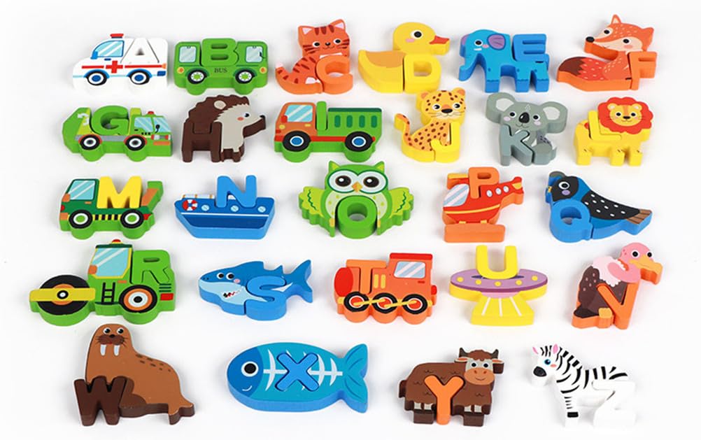 Rompecabezas de Madera 3D de 26 Letras, Juguete Montessori de Aprendizaje temprano