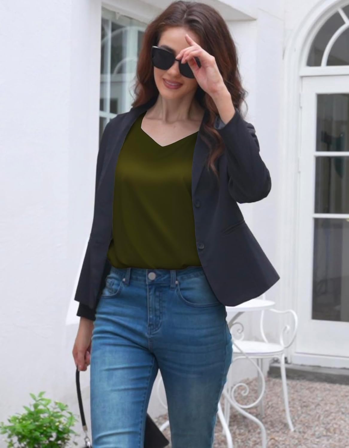 Women's Silk Satin Tank Tops V Neck Camisole Casual Cami Sleeveless Shirt Blouses Silky Basic Tanks - Image 5