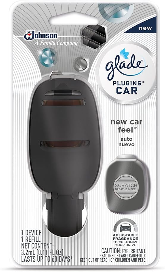 Glade PlugIns Car Air Freshener Starter Kit, New Car Feel, 0.11 Fl Oz