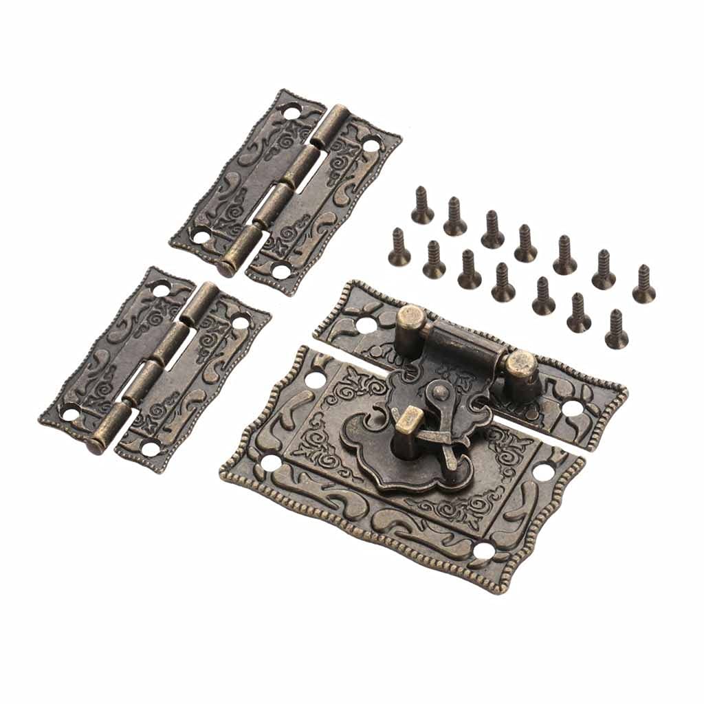 Cerradura de candado de Bronce Antiguo for joyería, pestillo de Caja de Madera, Cierre de Cerrojo + 2 uds, bisagra de Armario for Maleta, herrajes Decorativos for Muebles Vintage