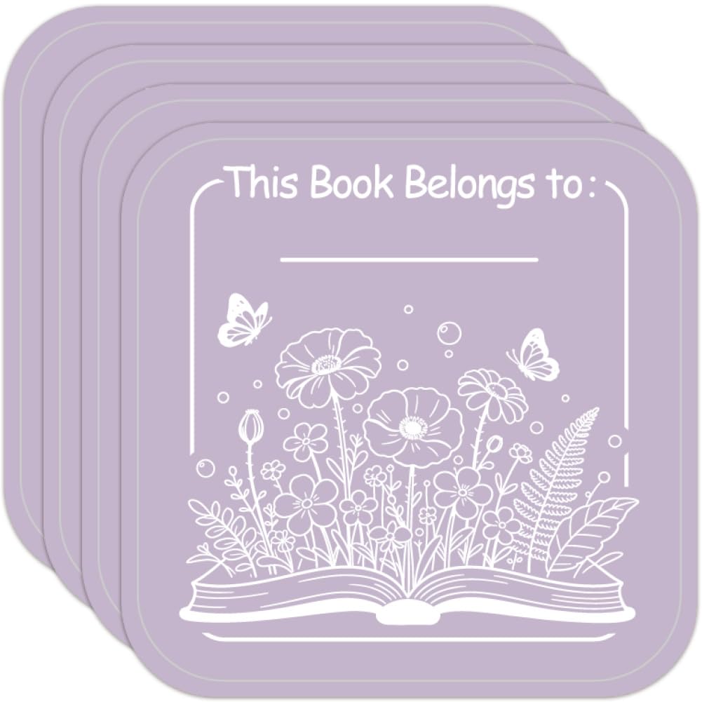 PRESSINART 60pcs Book Plates Sticker 2 x 2 Inch Floral Name Tags This Book Belongs to Stickers Flowers Pattern PVC Paper Self Adhesive Organization Bookplates Labels For Scrapbooking Library Supplies