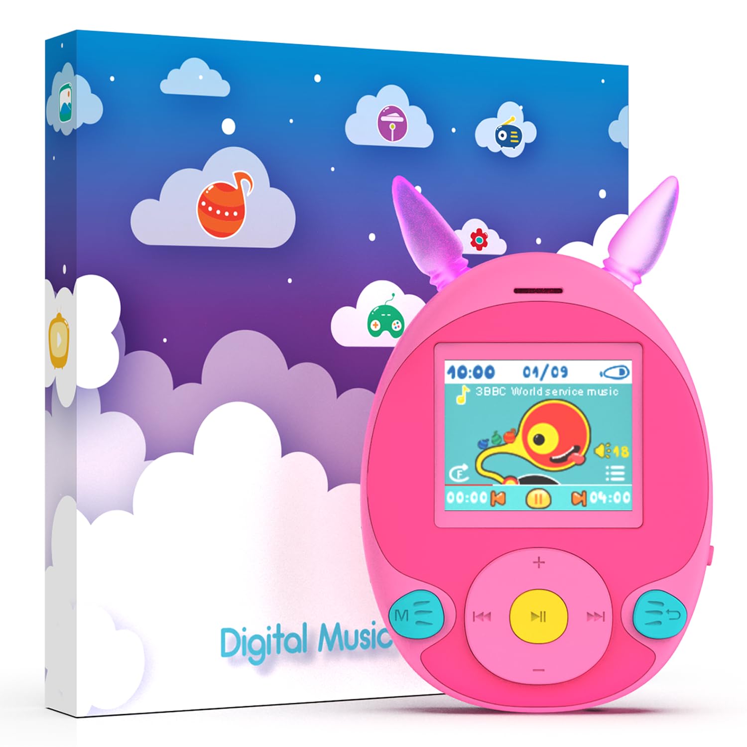 64GB MP3 Player for Kids, Kids MP3 Player with Bluetooth,Speaker, Games, Recorder, Ear Lights,Soothing Sounds, Alarm Clock, Stopwatch and 100hrs Loseless Music Playback(Support up to 128GB)