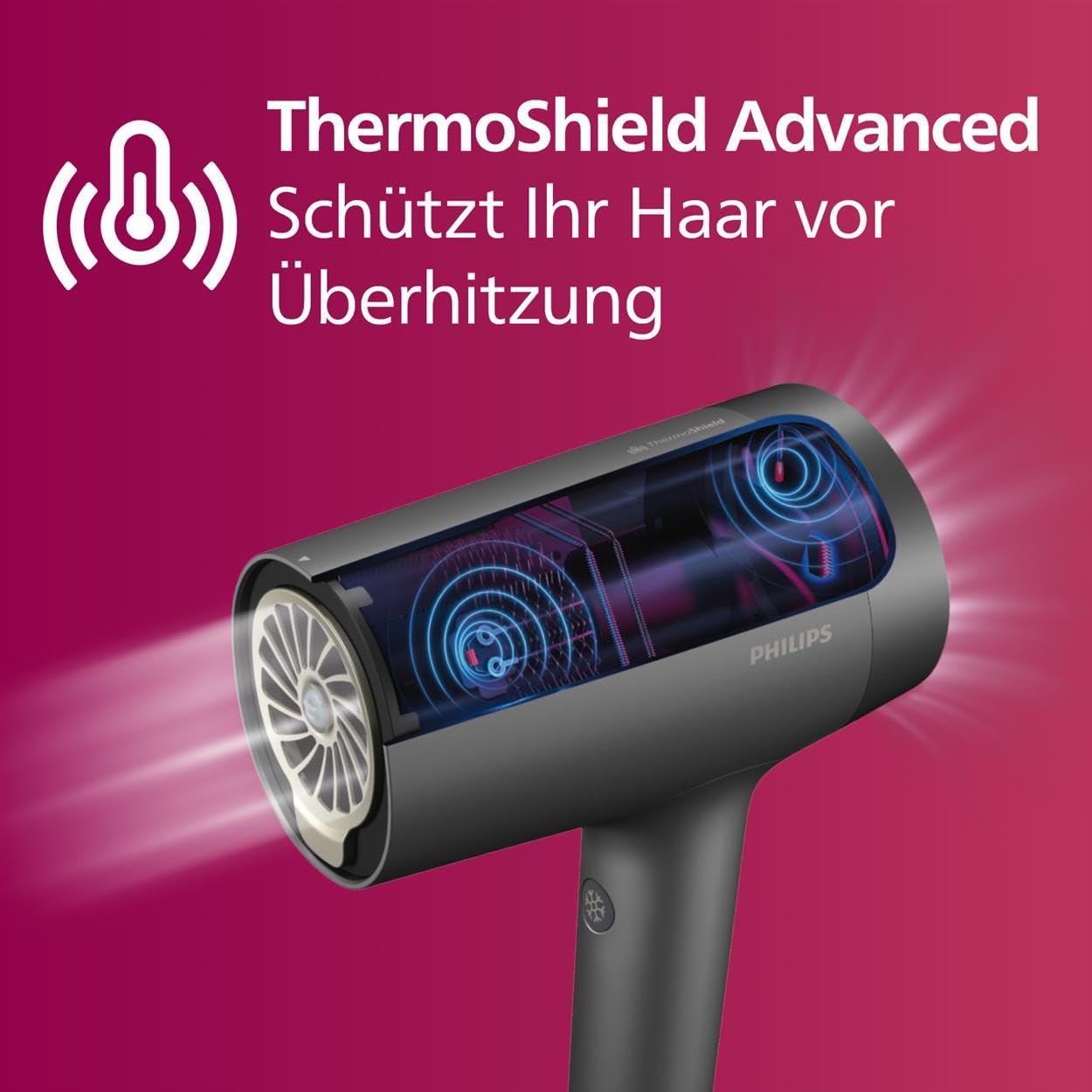 Philips Haartrockner der Serie 7000, mit Leichtigkeit trocknen und stylen, ThermoShield Advanced Technologie, mineralische Ionen, mit Düse und Diffusor, 1.800 W (Modell BHD713/10)