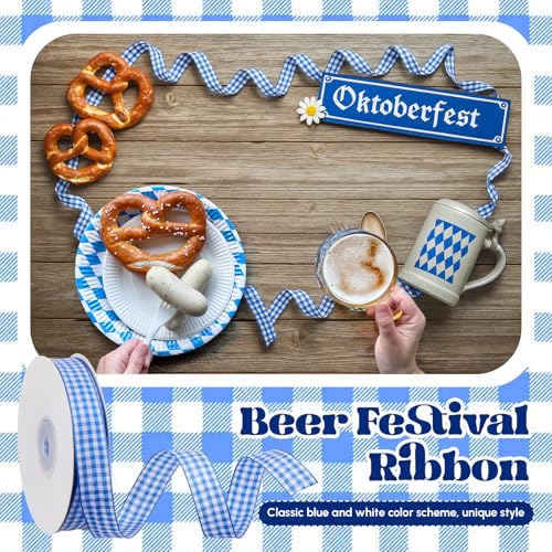 Xuniea Blau Weiß Karoband Bierfest Dekoration(16 mm x 27 m) Bierfest Style Band Geschenkband Geschenkverpackung Kariertes Band Dekoband Schleifenband Bayerisches Trachtenband(Rechteck)
