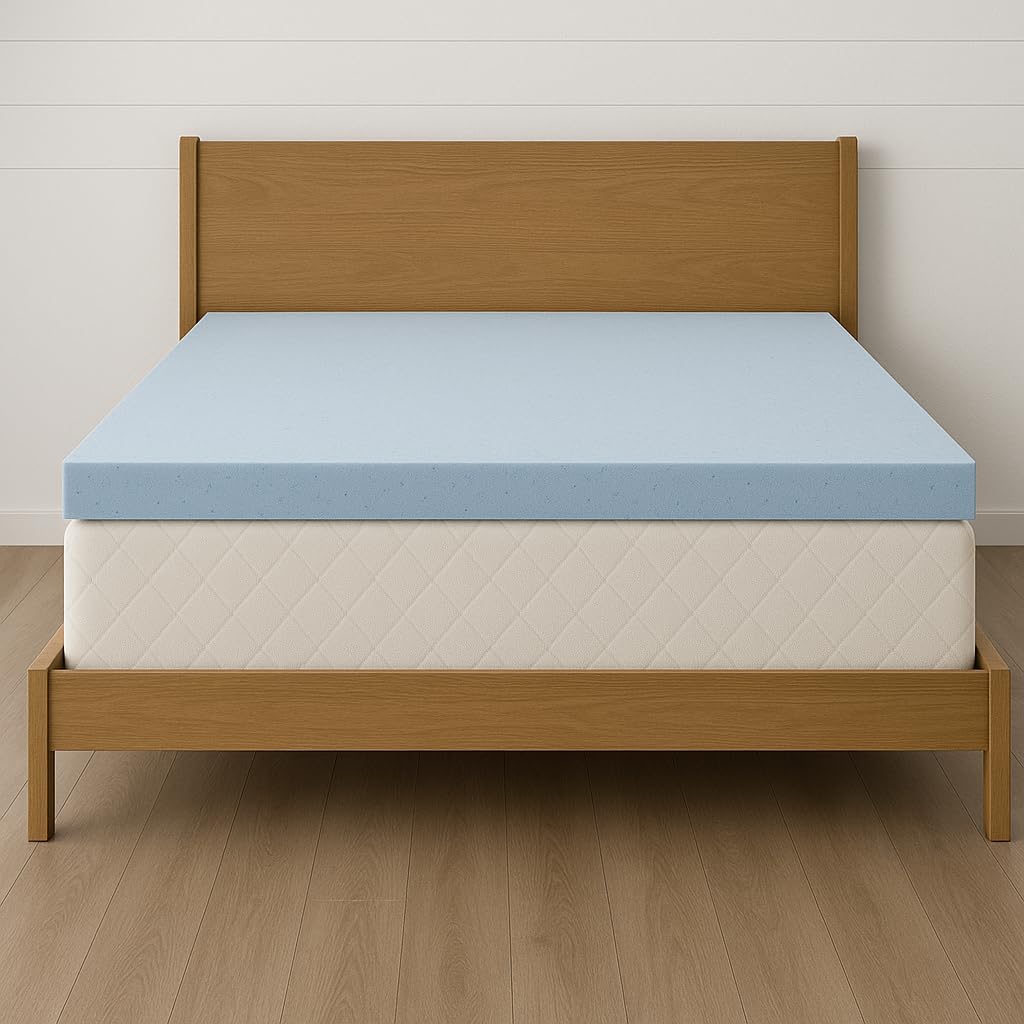LOUNJ Gel Memory Foam Mattress Topper Full XL, 2 Inch Cooling Bed Topper for Back Pain Relief and Pressure Support, CertiPUR-US Certified, Made in USA, Blue