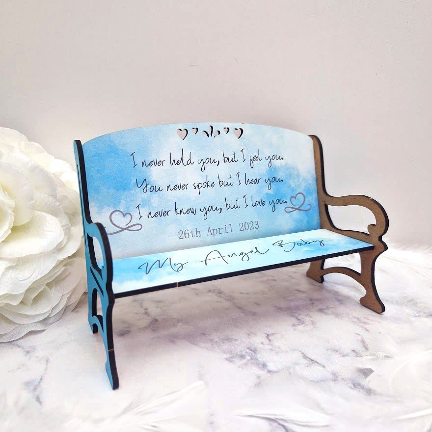 Cherish the Memory of Your Angel Baby with our Personalised 'My Angel Baby' Girl Memorial Bench Memory Heaven Keepsake Gift - Customisable Bereavement Bench (Baby Blue)