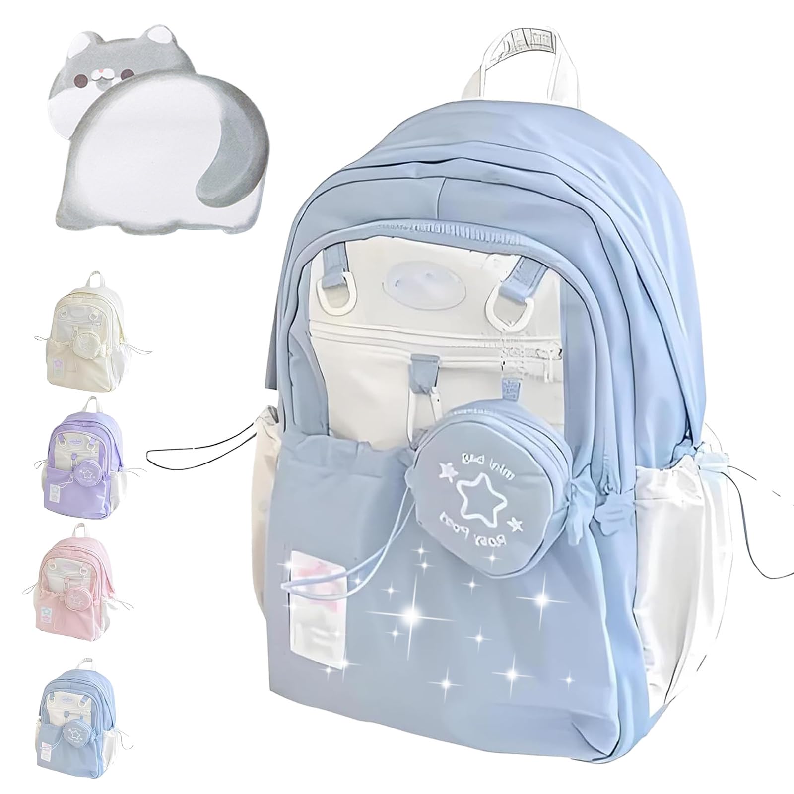 noclerv Rosy Posy Backpack, Waterproof Large Capacity Rosyposy Star Drawstring Backpack with Pendant for School Travel (Blue)