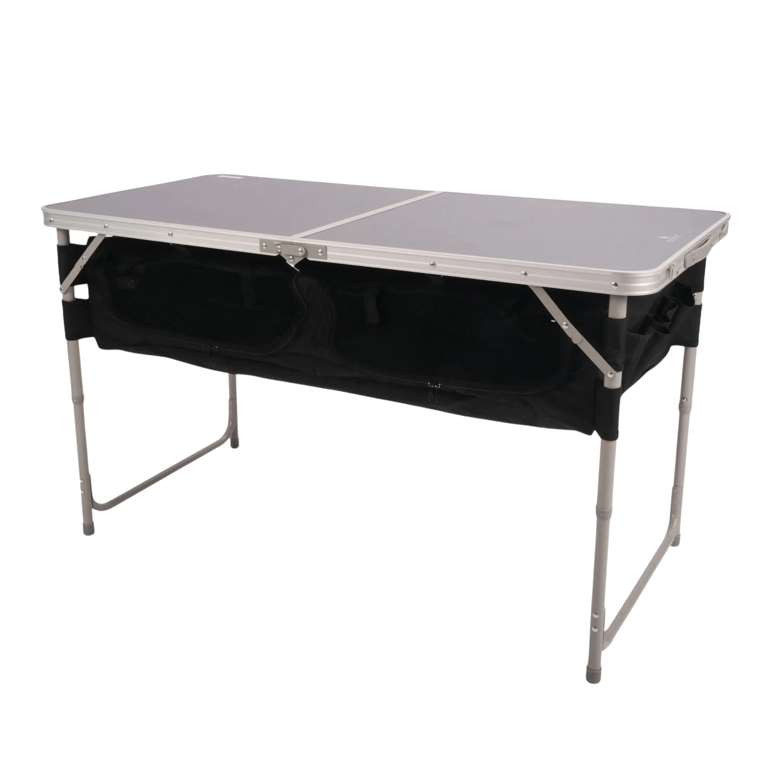 Hi-Gear Basecamp Storage Table with Steel Frame, Zipped Compartments & Pockets, Portable, Lightweight, Folding & Easy to Assemble Furniture, Ideal for Camping & Festivals, includes Carry Bag (Grey)