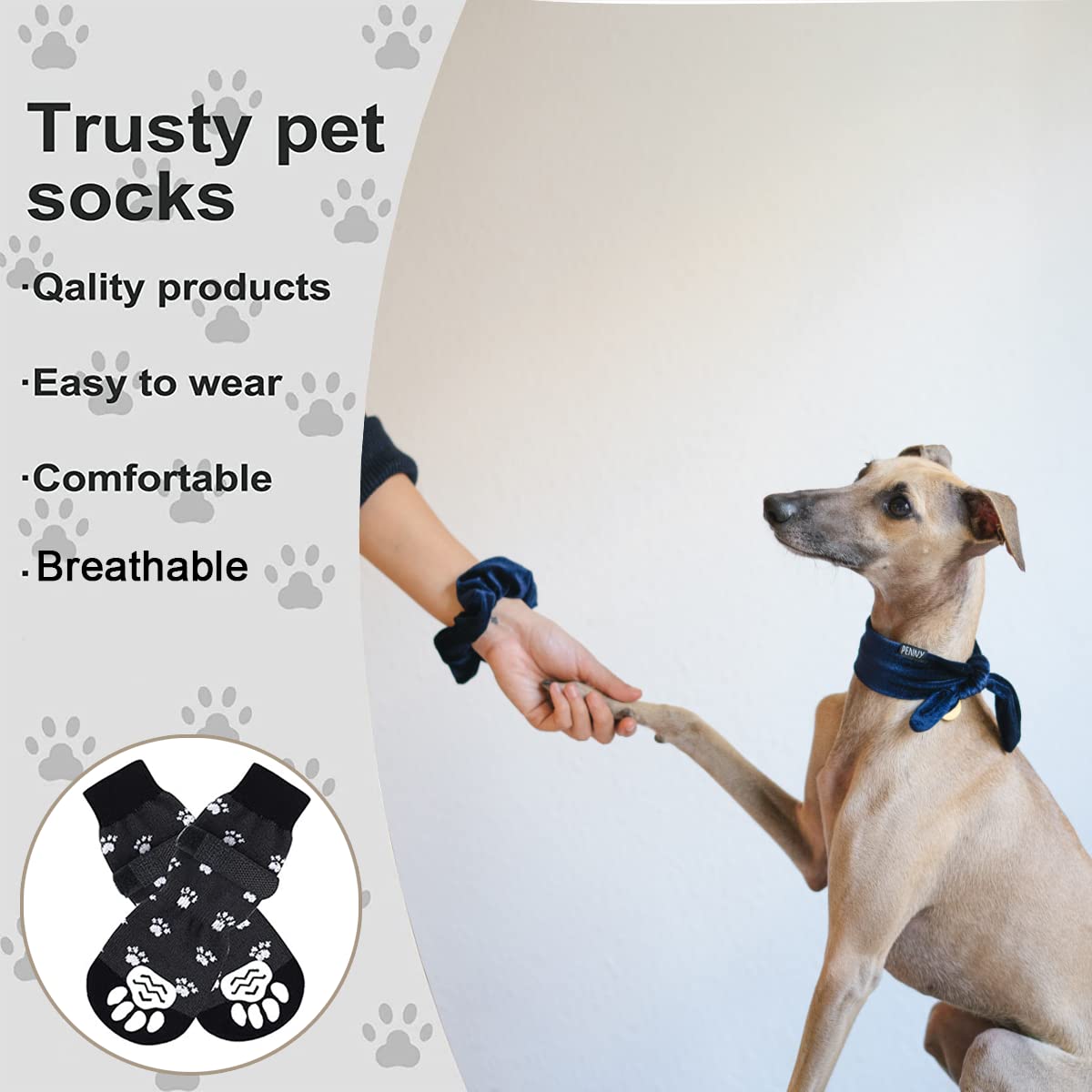 Werownsgso Anti-Rutsch Socken Hunde - 3 Paar Mit Klettverschluss Schwarz M