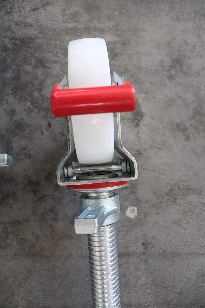 4 Stück Gerüstrollen 150 mm Nylon LAYHER*-kompatibel mit Stahlspindel, doppelt gebremst, lotrecht stehend, passend zu LAYHER*-Gerüsten und anderen Herstellern
