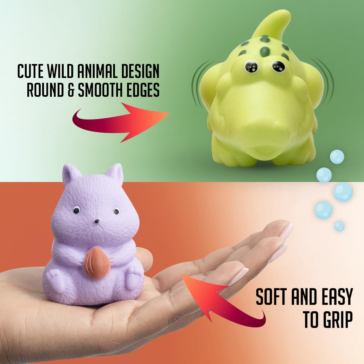 Amazon Brand - Jam & Honey Baby Bath Toy Set 3+ Months for Toddlers, 10 Pieces, Colourful Jungle Animal Chuchu Squeeze Toys, Floating Bath Toys for Kids, BPA Free, BIS Certified Safe for Kids 2