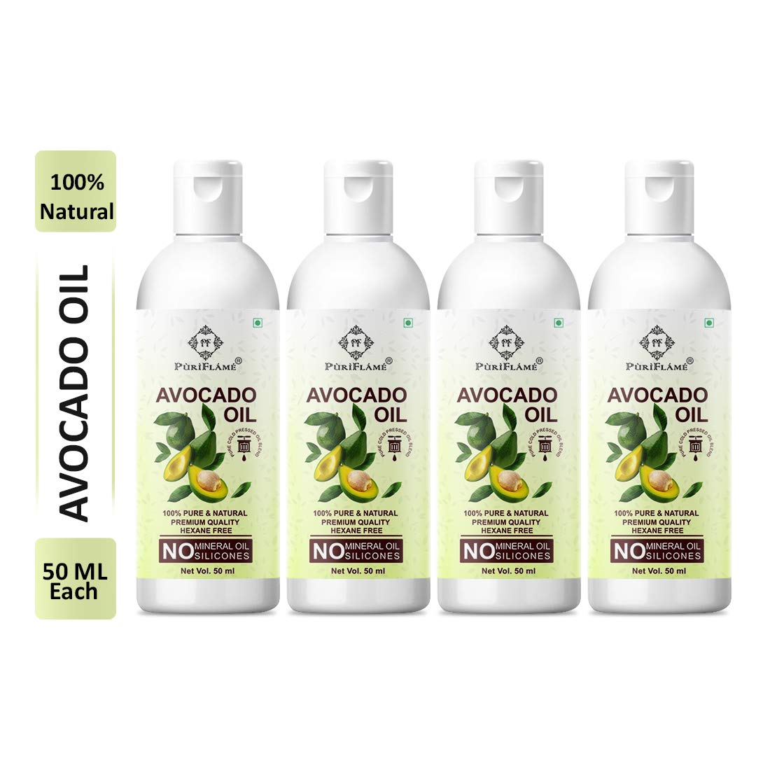 PuriFlame 100% Pure & Natural Non-Sticky Avocado For Frizz Free Stronger Hair (For Men & Women) 50 ML Pack of 4
