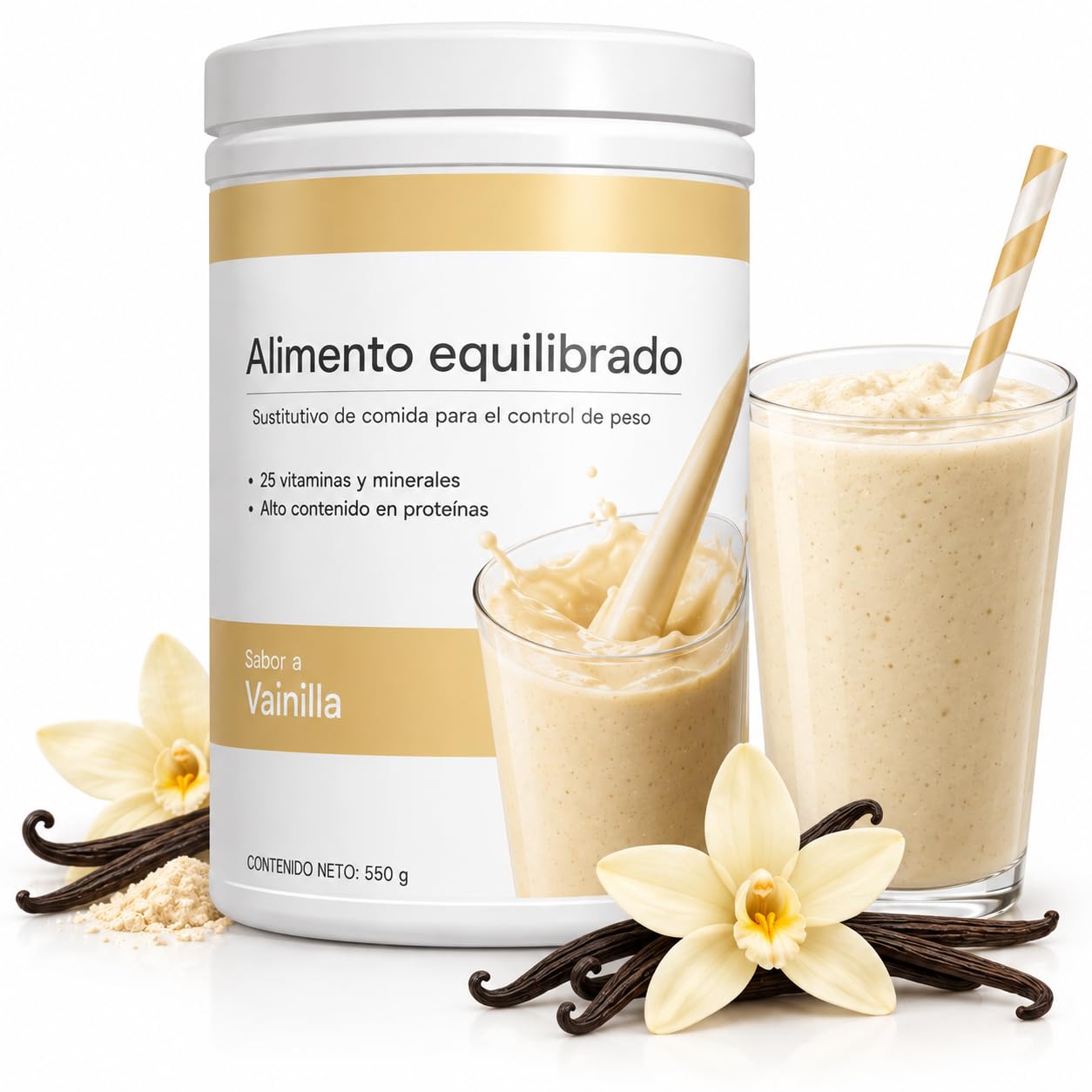Batido Sustitutivo de Comida Formula 1, Sabor Vainilla, Alto Contenido de Proteínas, 26 Vitaminas y Minerales, Sin Gluten, Apto para Veganos, 550 gr (Vainilla)