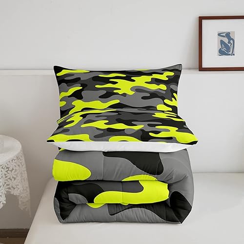 Miniatura 5 de Juego de ropa de cama de camuflaje para niños, tamaño individual, edredón minimalista de camuflaje de campaña para niños, diseño de arte abstracto,