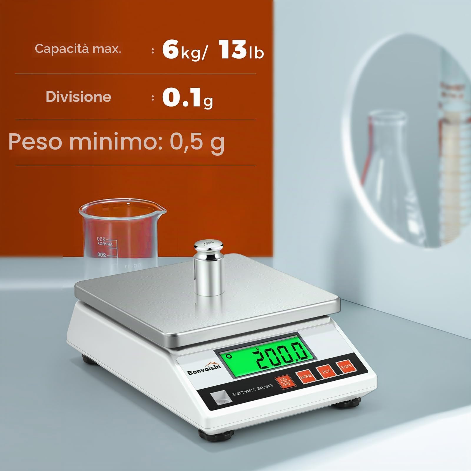 Bonvoisin 6000g,0.1g Bilancia Elettronica Digitale di Alta Precisione Pesante Per Laboratorio di Pesatura Industriale Bilancia per Gioielli da Cucina con Certificazione CE