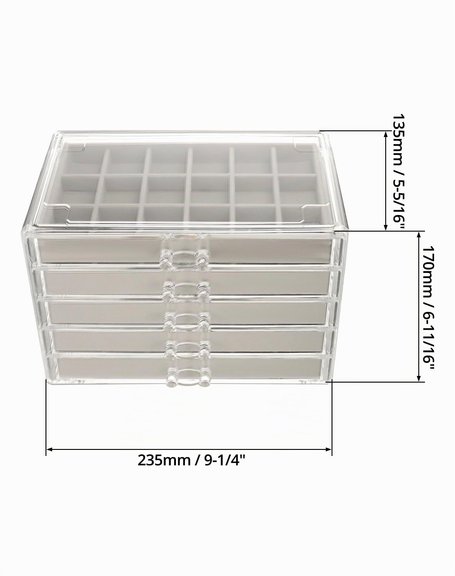 QWORK® Boîte à bijoux en acrylique, avec 5 tiroirs, organisateur de bijoux, rangement de bijoux transparent, gris