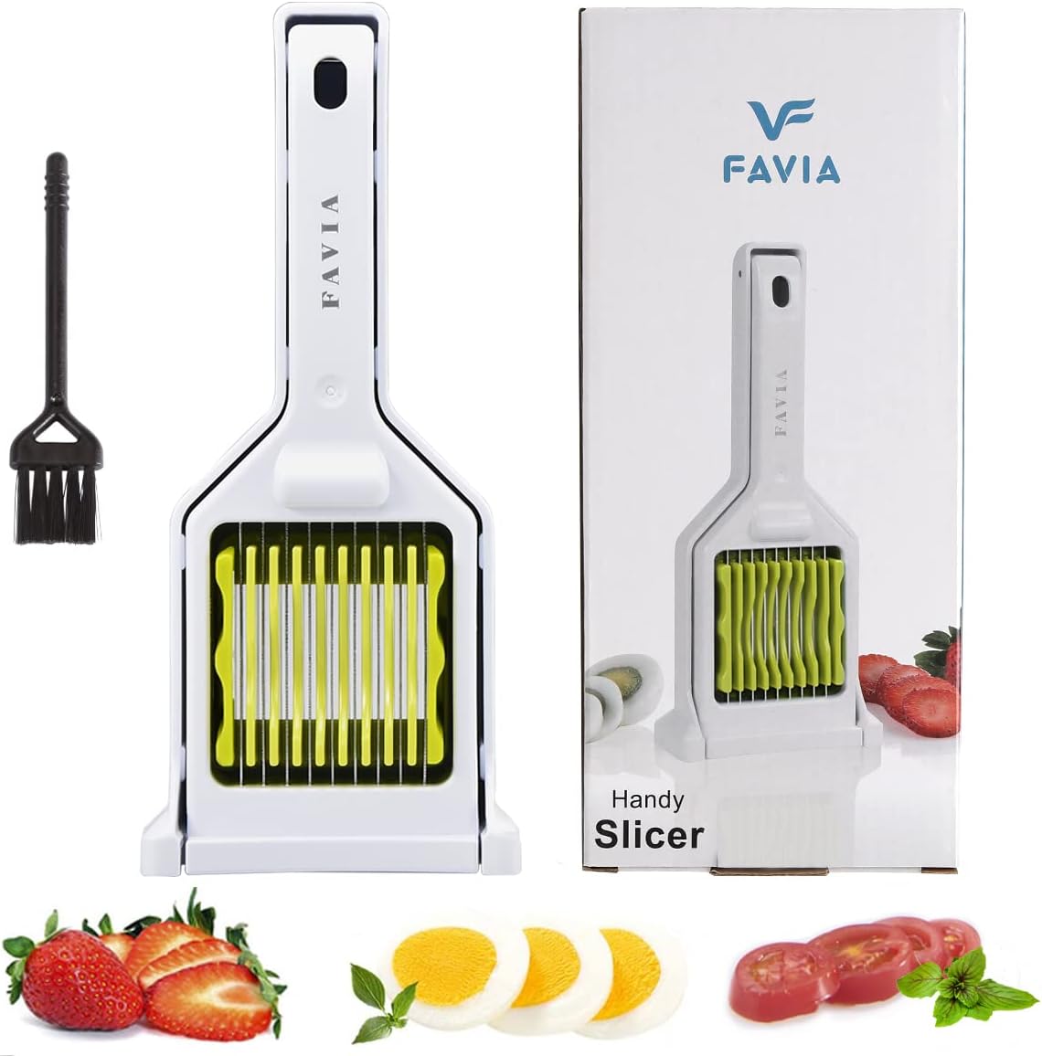 FAVIA Egg Slicer for Hard Boiled Eggs Mushroom Strawberry Cherry Tomato Kiwi Fruit with 9 Stainless Steel Blades Multipurpose Handy Kitchen Gadgets BPA Free Dishwasher Safe (Green)