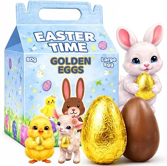 HiFEN  Milk Chocolate Eggs 80g, Golden Eggs Gift Box, Luxurious Milky Easter Treats, Large Chocolate Egg Wrapped in Gold Foil 1 Chocolate Egg of 80g
